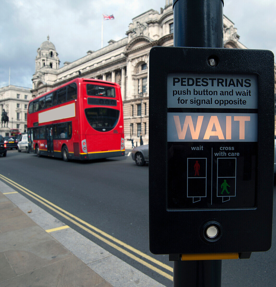 Pedestrian traffic controls on the side of the road in London, London, England, UK