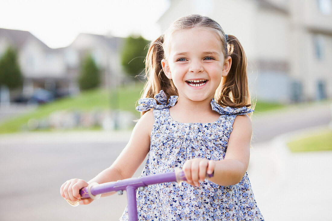 Caucasian girl playing outdoors, Lehi, Utah, USA