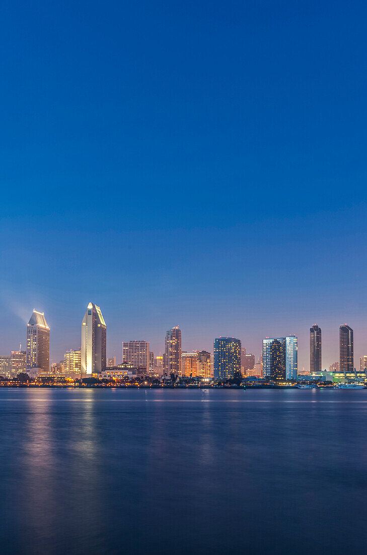 City skyline lit up at night, San Diego, California, United States, San Diego, California, USA
