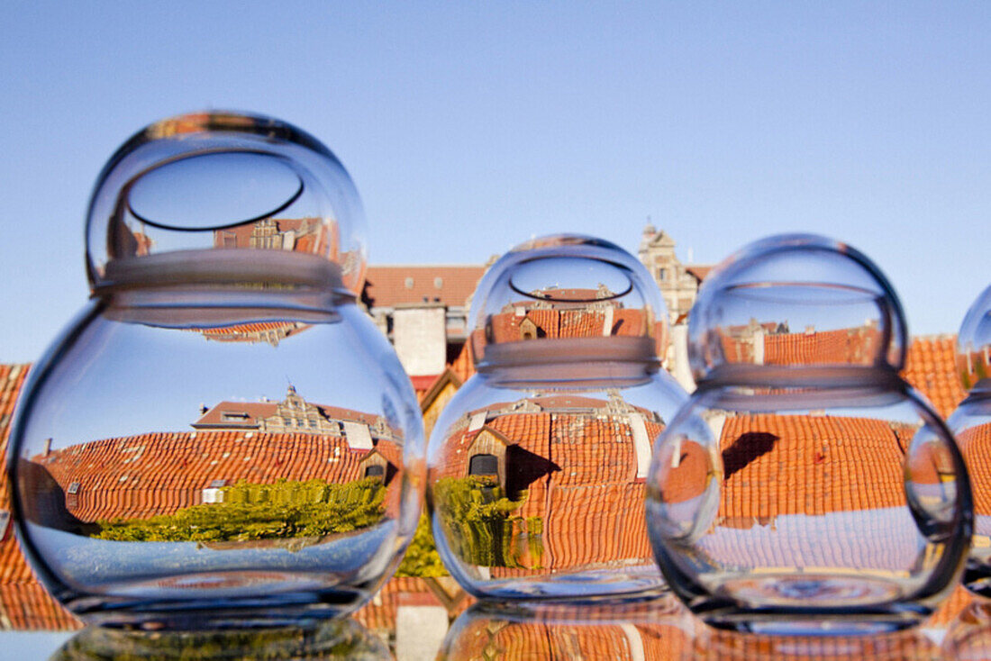 Rooftops viewed through glass jars, Malmo, Sweden, Malmo, None, Sweden