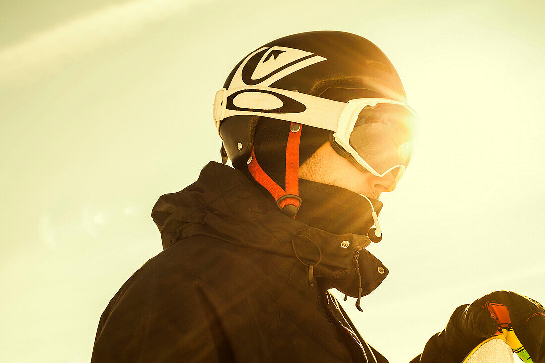 Caucasian man wearing ski goggles and helmet outdoors, Nizhniy Tagil, Sverdlovsk region, Russia