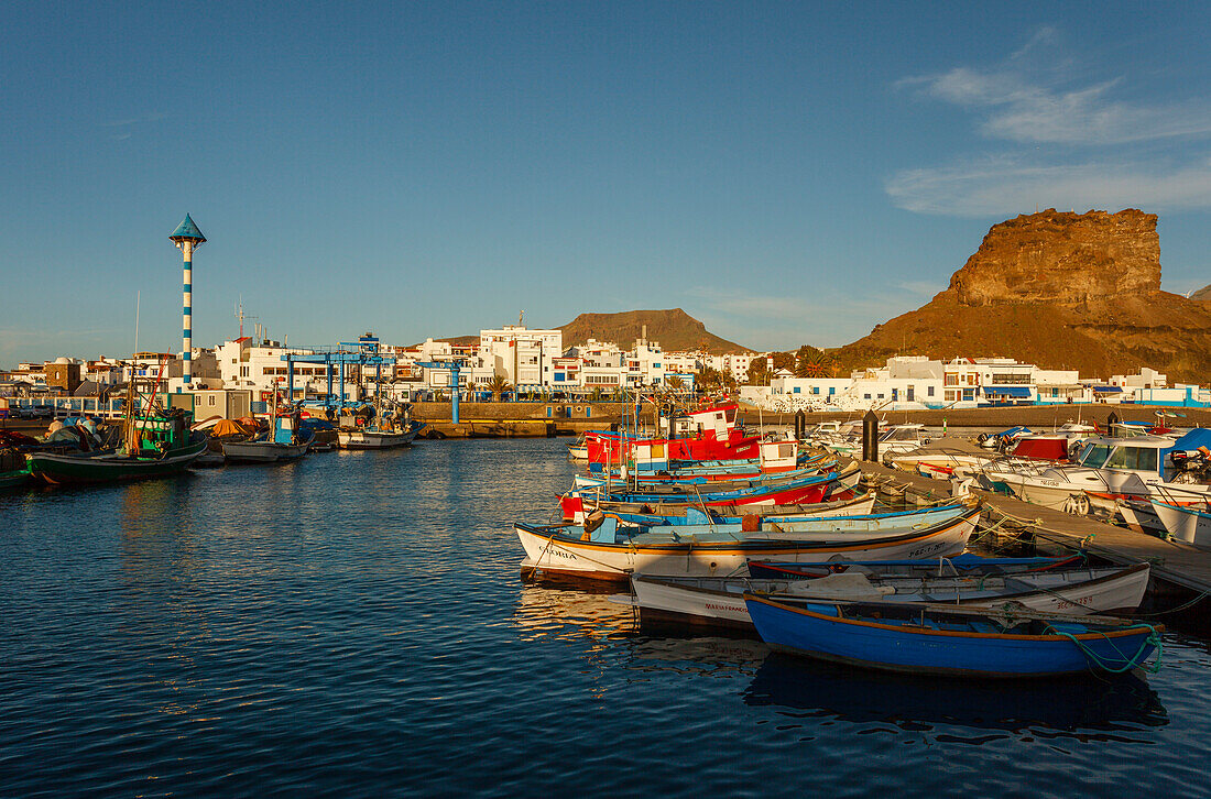 fishing port, fishing boats in the harbour, Puerto de las Nieves, near Agaete, west coast, Gran Canaria, Canary Islands, Spain, Europe