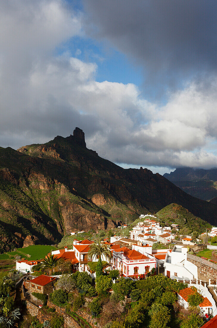 Tejeda village and Roque Bentayga, Parque Rural del Nublo, Natural Preserve, mountains, UNESCO Biosphere Reserve, centre of the island, Gran Canaria, Canary Islands, Spain, Europe