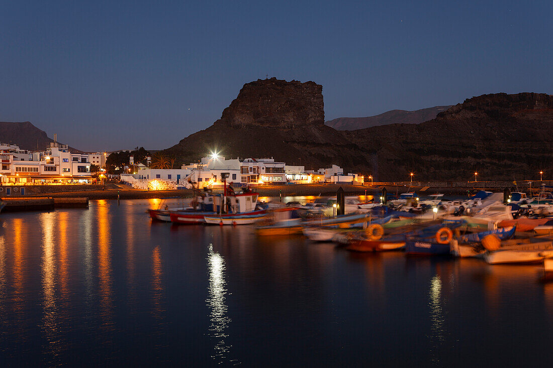 Fishing port, Puerto de las Nieves at night, near Agaete, West coast, Gran Canaria, Canary Islands, Spain, Europe