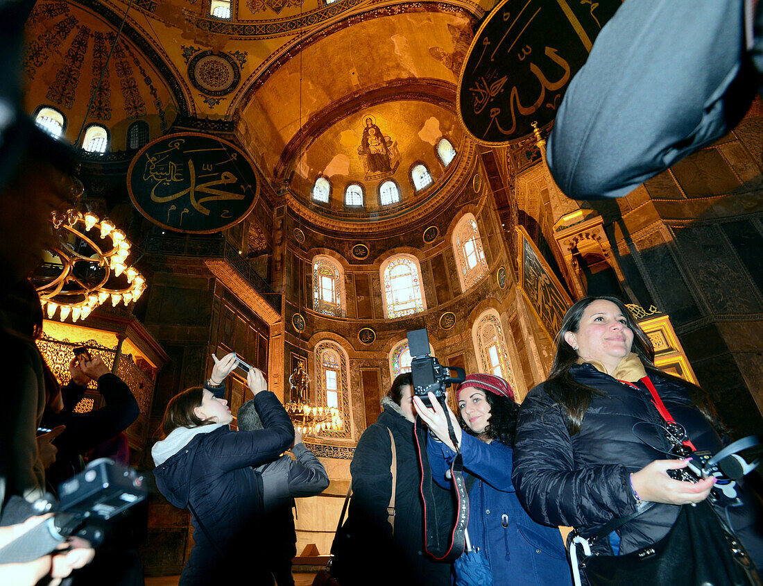 Tourists visiting Hagia Sophia, Istanbul, Turkey