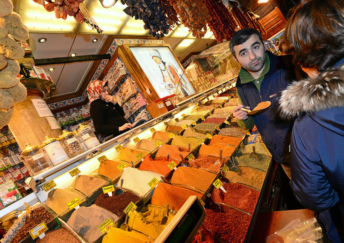 Spice trader, Egyptian Bazar, Istanbul, Turkey