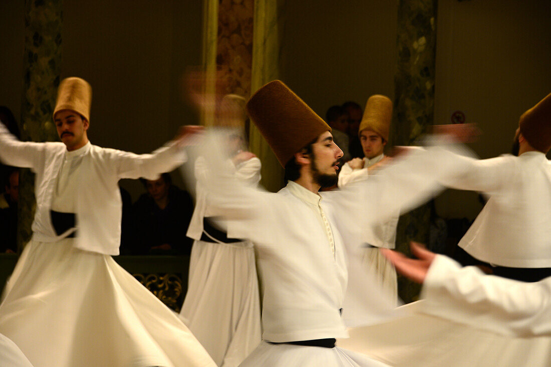 Dervishes whirl, Galata Mevlevihane, Istanbul, Turkey