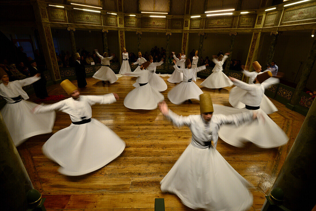 Dervishes whirl, Galata Mevlevihane, Istanbul, Turkey