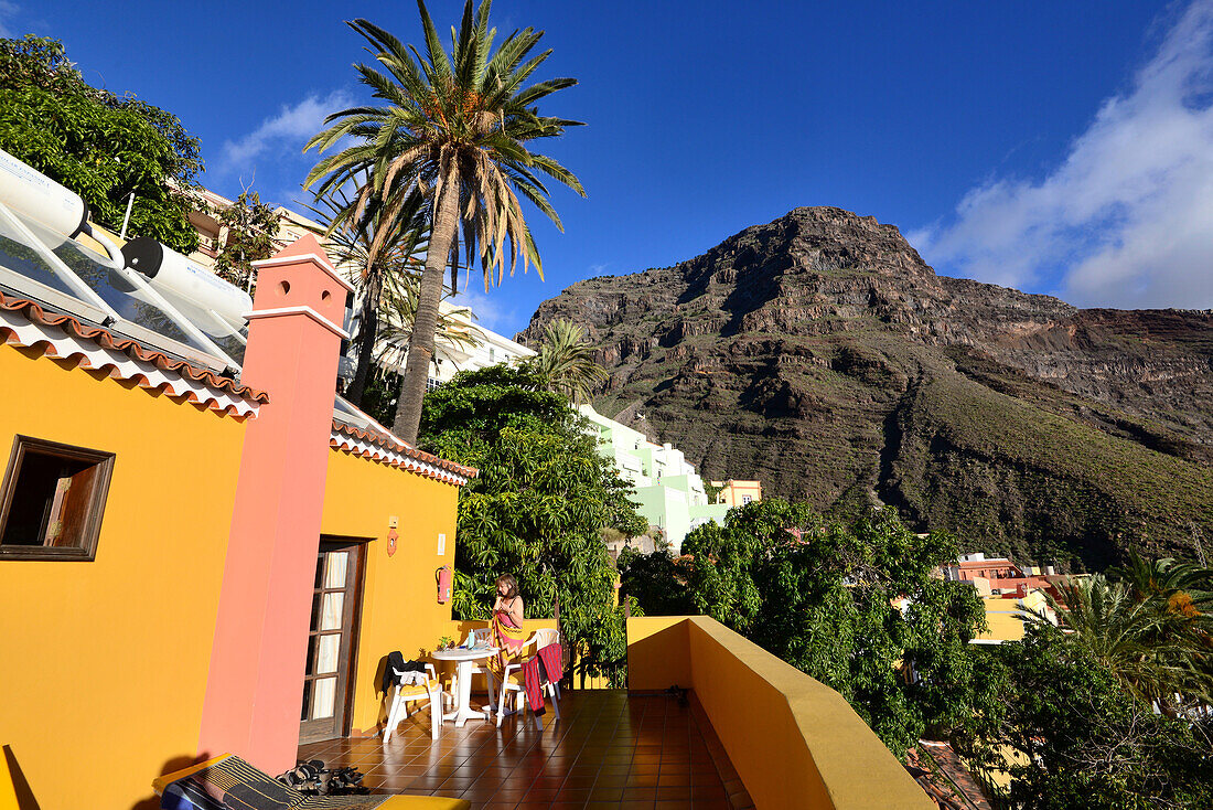 Terrace of a hotel in La Calera, Valle Gran Rey, La Gomera, Canary Islands, Spain