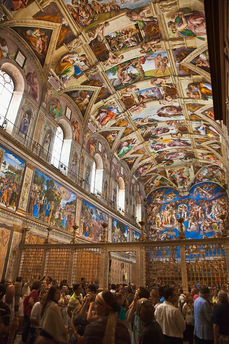 Renaissance frescoes by Michelangelo in the Sistine Chapel. Vatican Palace Museums. Vatican City. Rome. Lacio. Italy.