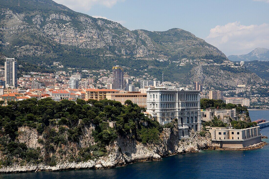 Europe, Principality of Monaco, helicopter flight from Nice airport to Monaco, aerial view on the the Monaco city.