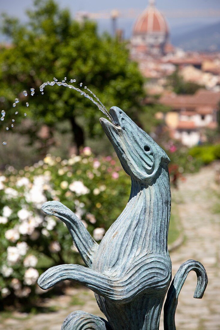 Italy, Florence, Rose Garden, Folon sculpture.
