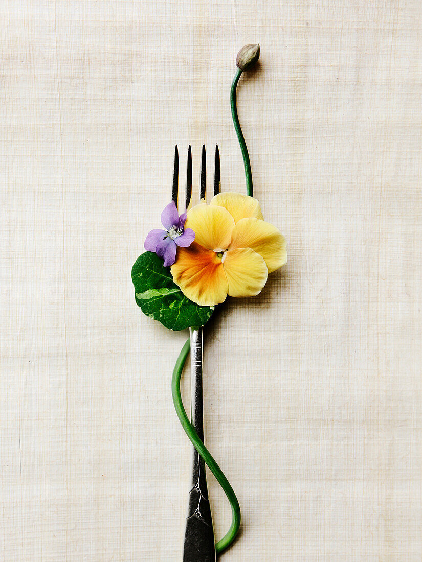 Edible flowers and fork