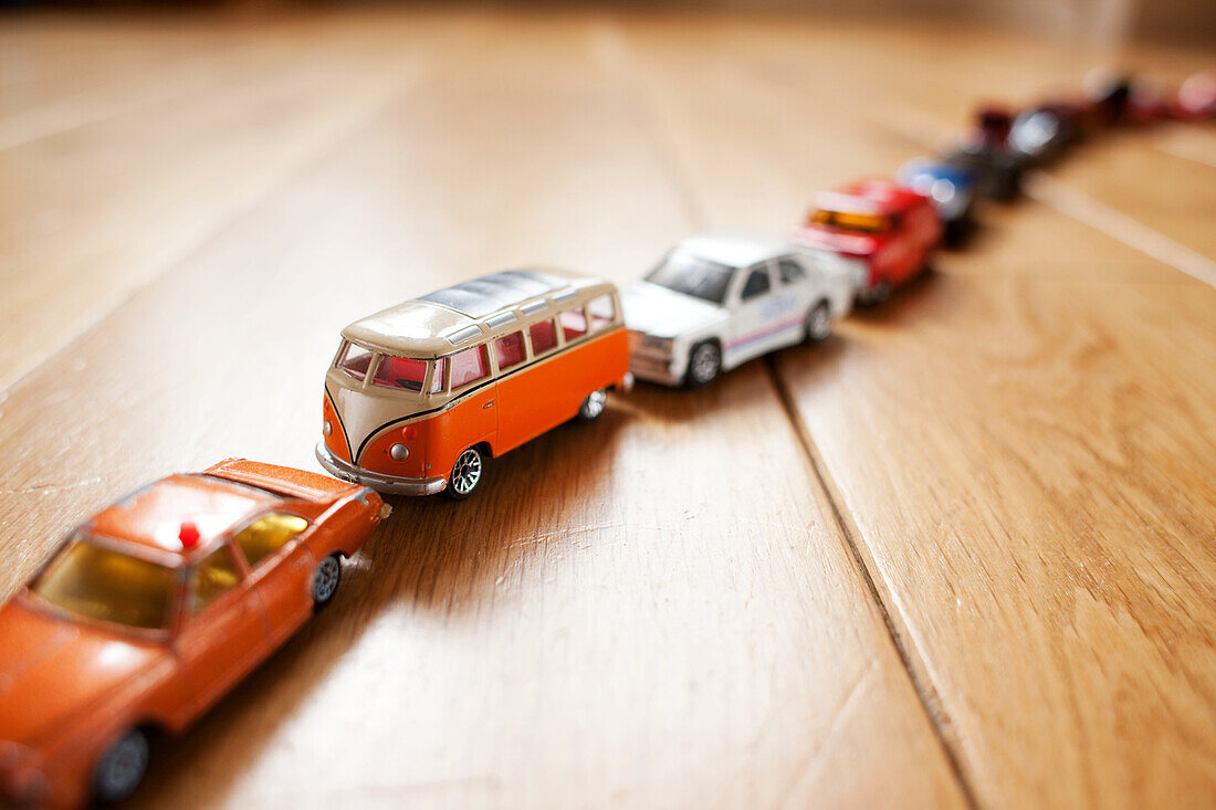 Queue of toy cars