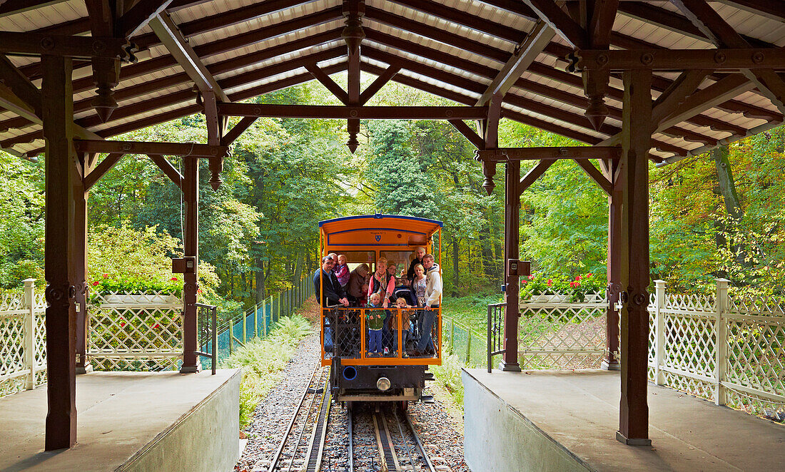 End terminal of the rack railway to the top of the Neroberg, Wiesbaden, Mittelrhein, Middle Rhine, Hesse, Germany, Europe