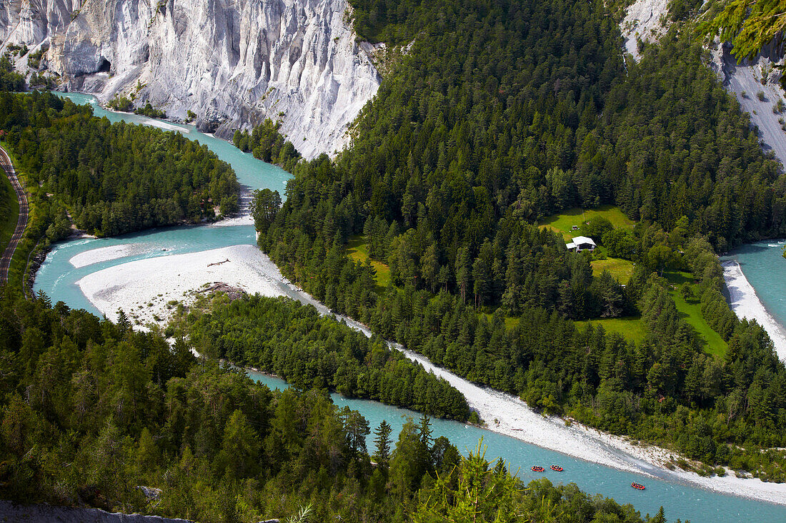 Blick in die Rheinschlucht, Ruinaulta - Schlucht, Rhein, Vorderrhein, Kanton Graubünden, Schweiz, Europa