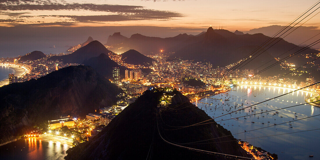 View from Sugarloaf Mountain at sunset, Rio de Janeiro, Brazil, South America