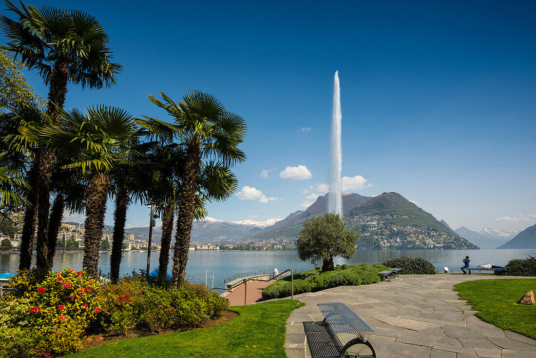 Seeufer im Stadtteil Paradiso, Lugano, Luganer See, Lago di Lugano, Kanton Tessin, Schweiz