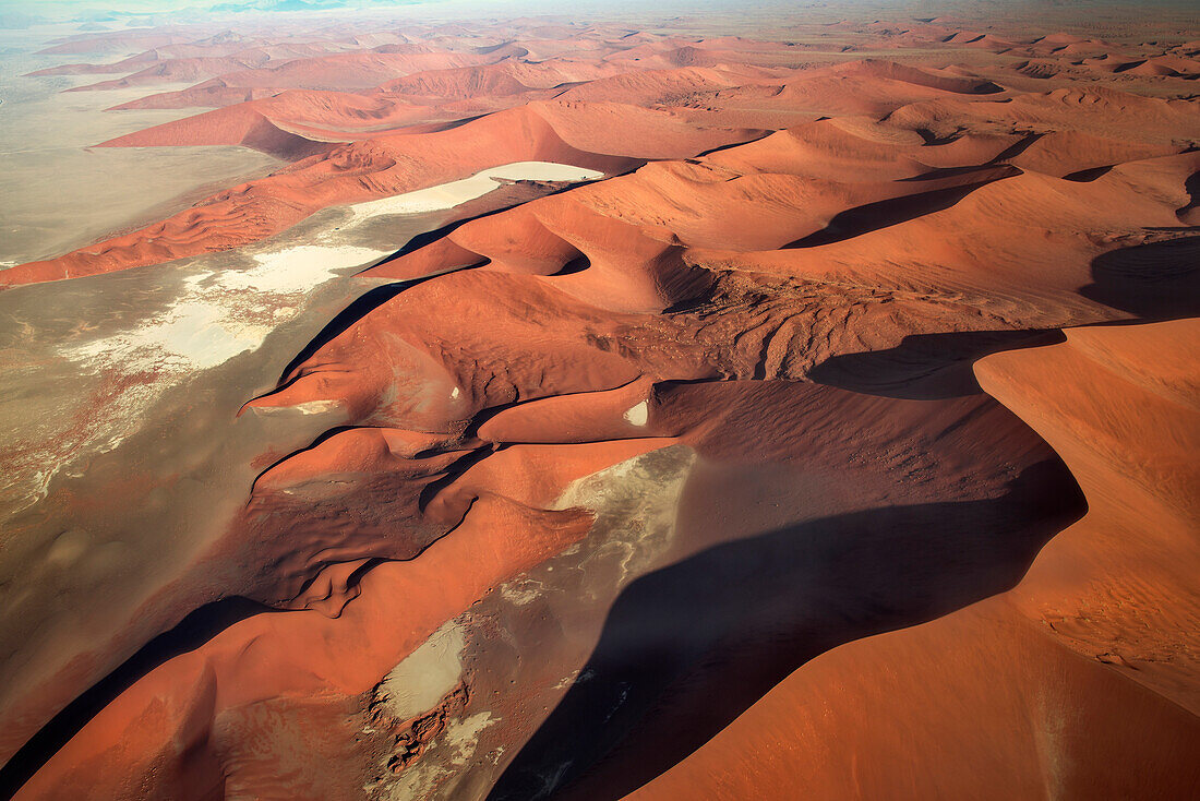 Aerial view of red sand dunes of the Namib Desert, Dead Vlei, Namibia, Africa