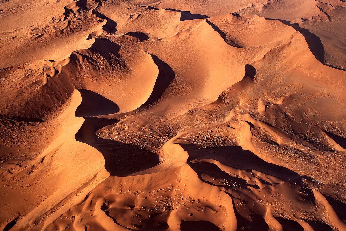 Aerial view of red sand dunes of the Namib Desert, Namibia, Africa
