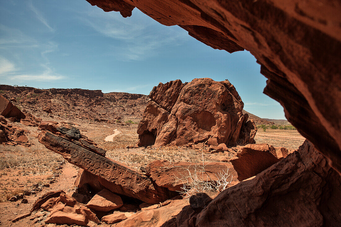 Felsige Landschaft bei Twyfelfontein, Damara Land, Namibia, Afrika, UNESCO Weltkulturerbe