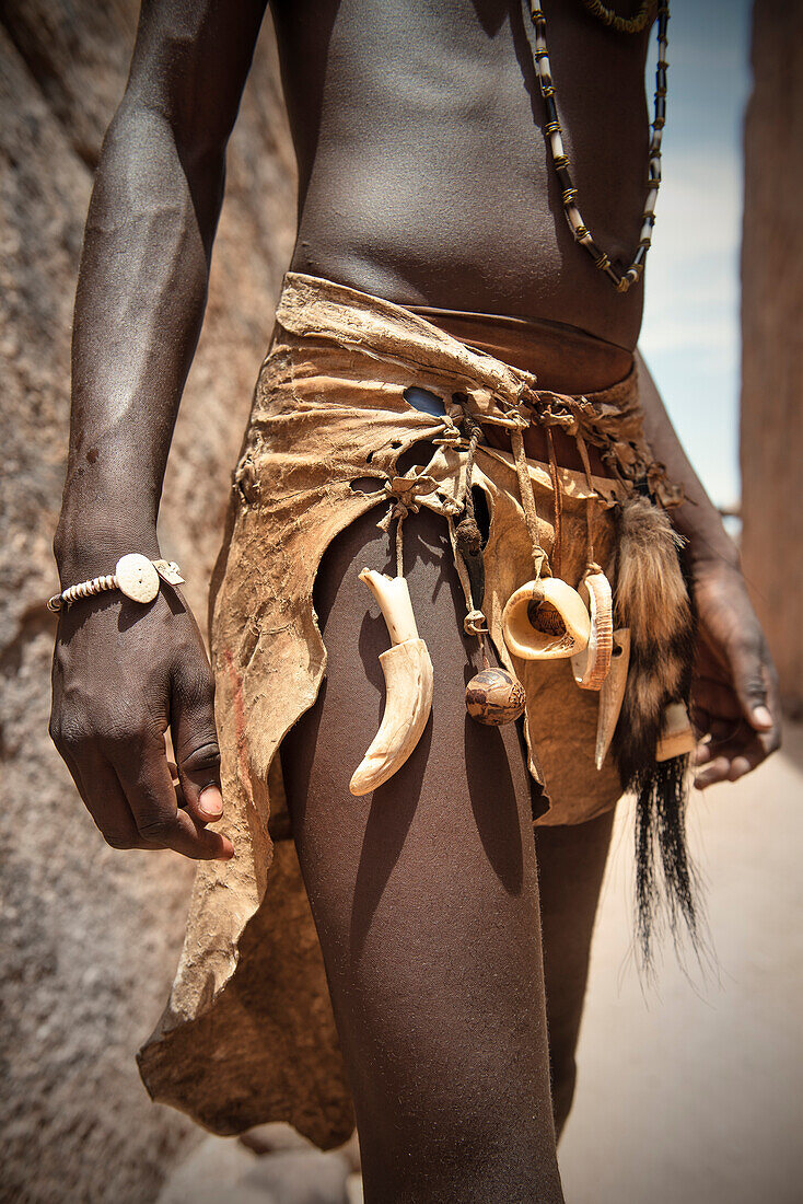 Detail of traditional jewellery of the Damara people, Twyfelfontein, Damaraland, Namibia, Africa, UNESCO World Heritage Site