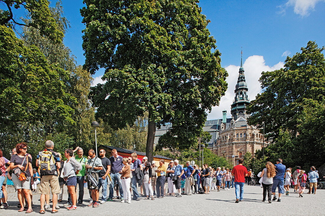 Queue at the entrance of Wasa Museum, in the background Nordiska Museum, Stockholm, Sweden