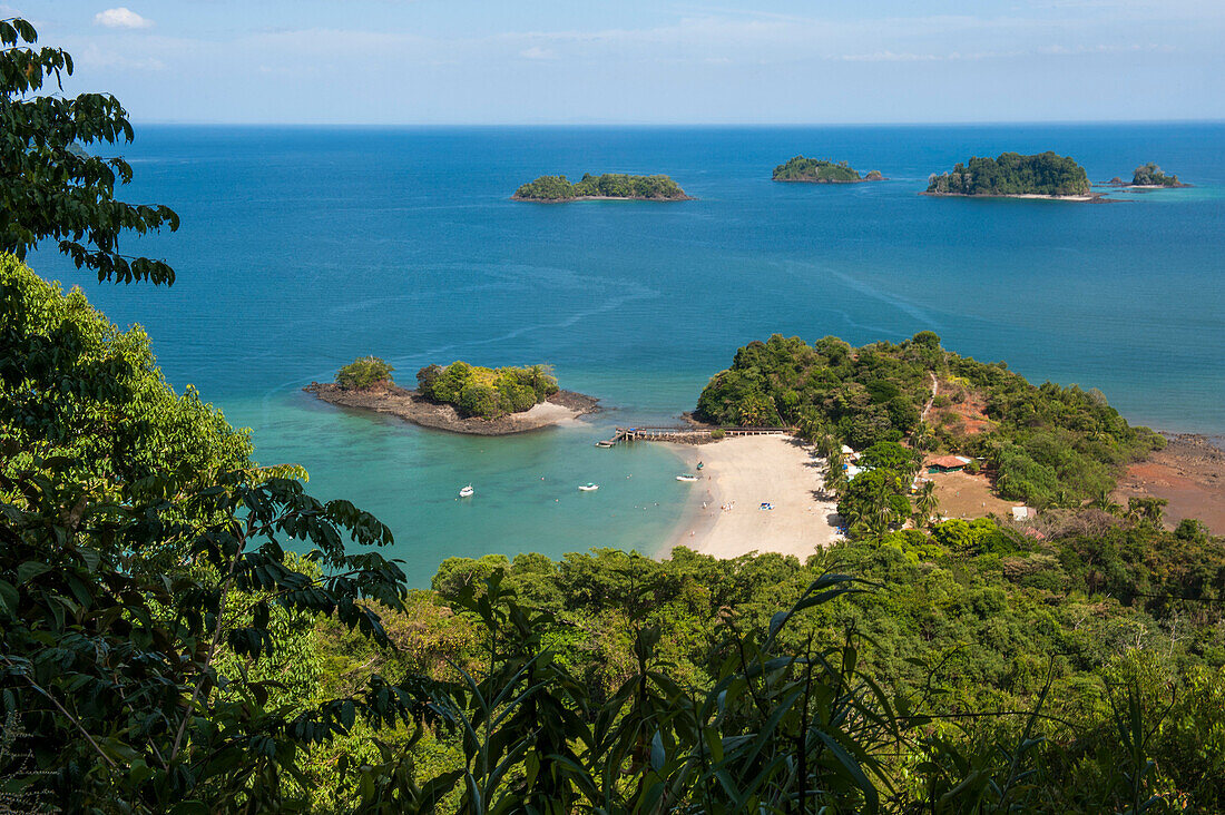 View over beach and Coiba Archipelago, Panama
