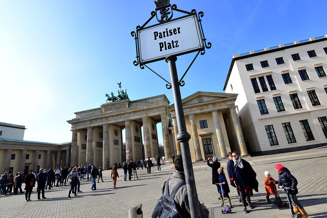 Tourists on Pariser Platz near the Brandenburg gate, Berlin, Germany