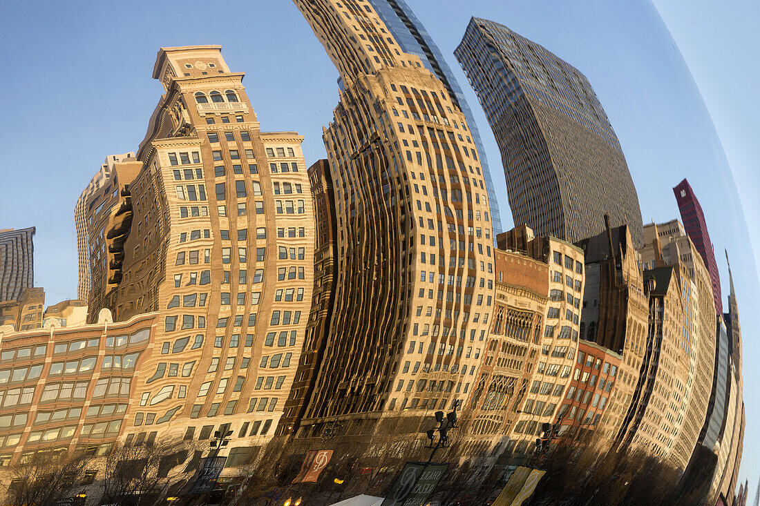 Cloud Gate, reflections, Millenium Park, Chicago, Illinois, USA