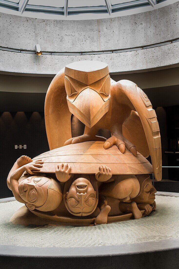 sculpture by Bill Reid, Raven and the First Men, at the Museum of Anthropology at the Univeristy of British Columbia, Vancouver, BC, Canada.