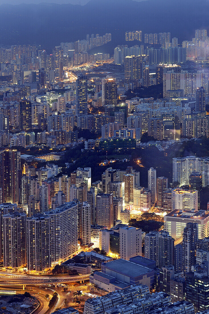 Aerial view of buildings, Kowloon, Hong Kong, China, East Asia.