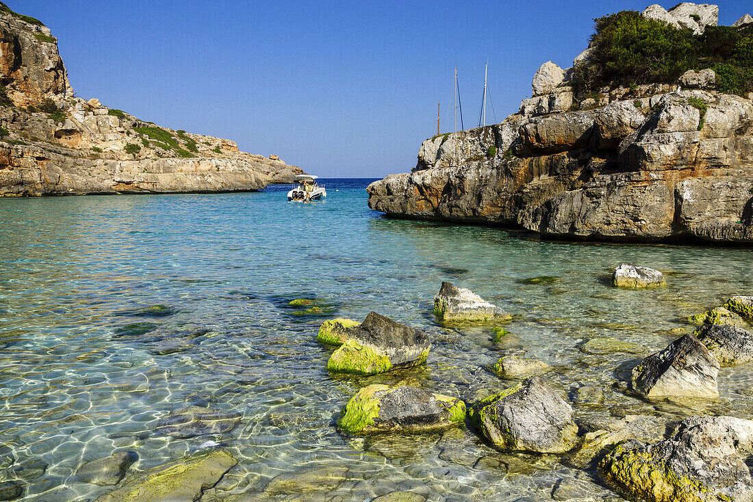 Yachten vor Anker, Cala Marmols, Ses Salines, mallorca, Balearen, spanien, europa