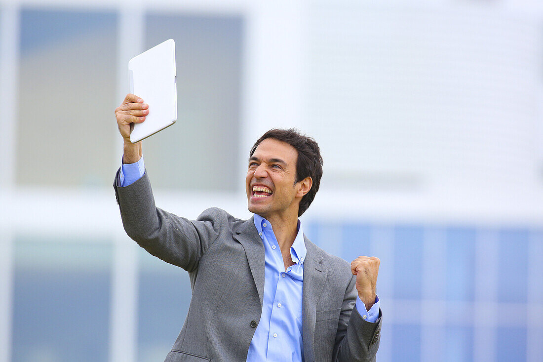 Businessman with tablet in business center. San Sebastian Technology Park. Donostia. Gipuzkoa. Basque Country. Spain.