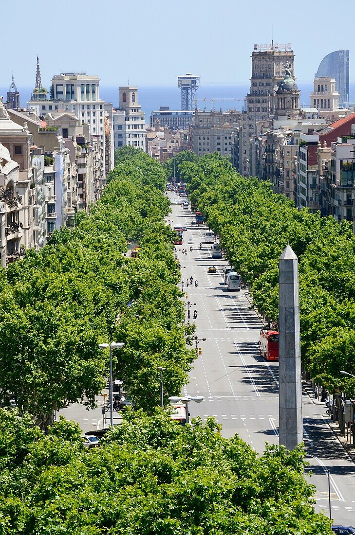 Passeig de Gràcia. View from above. Barcelona, Catalonia, Spain.