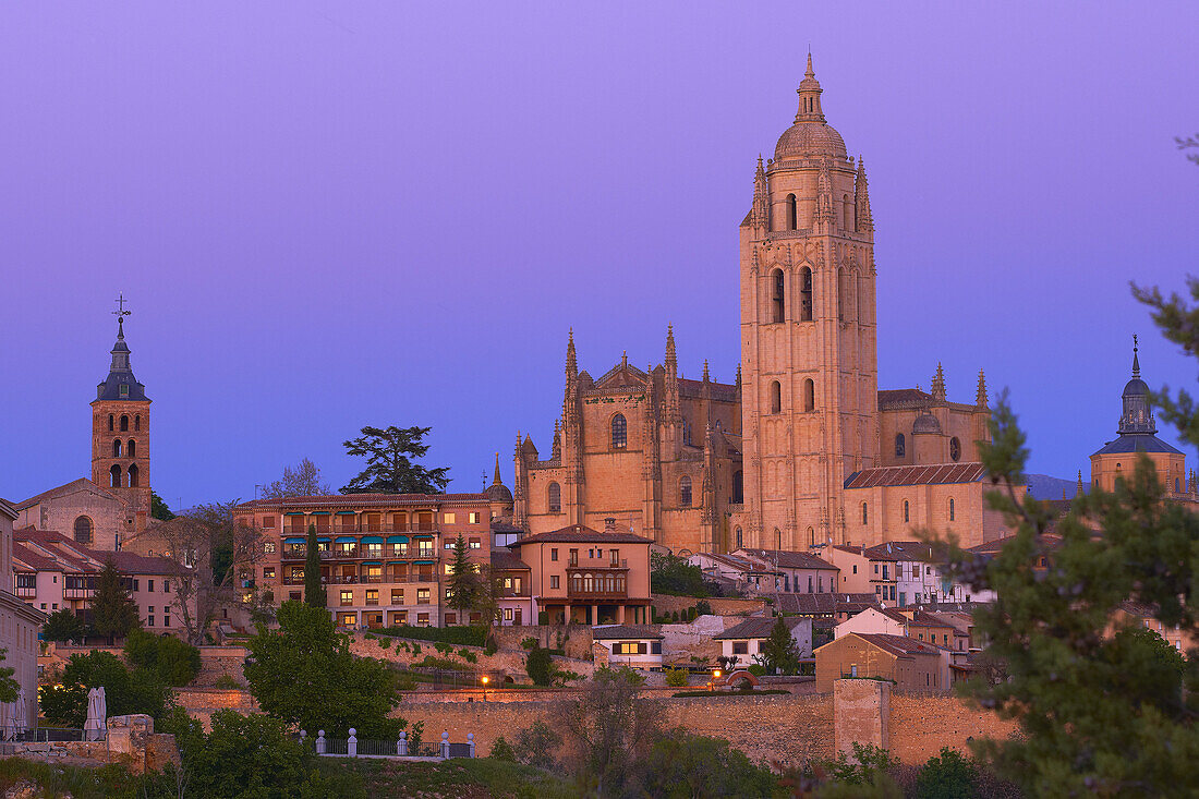 Cathedral at sunset, Segovia, Castilla-Leon, Spain.