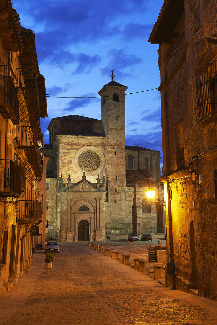 Cathedral, Main Square at Dusk, Sigüenza, Guadalajara province, Castilla-La Mancha, Spain