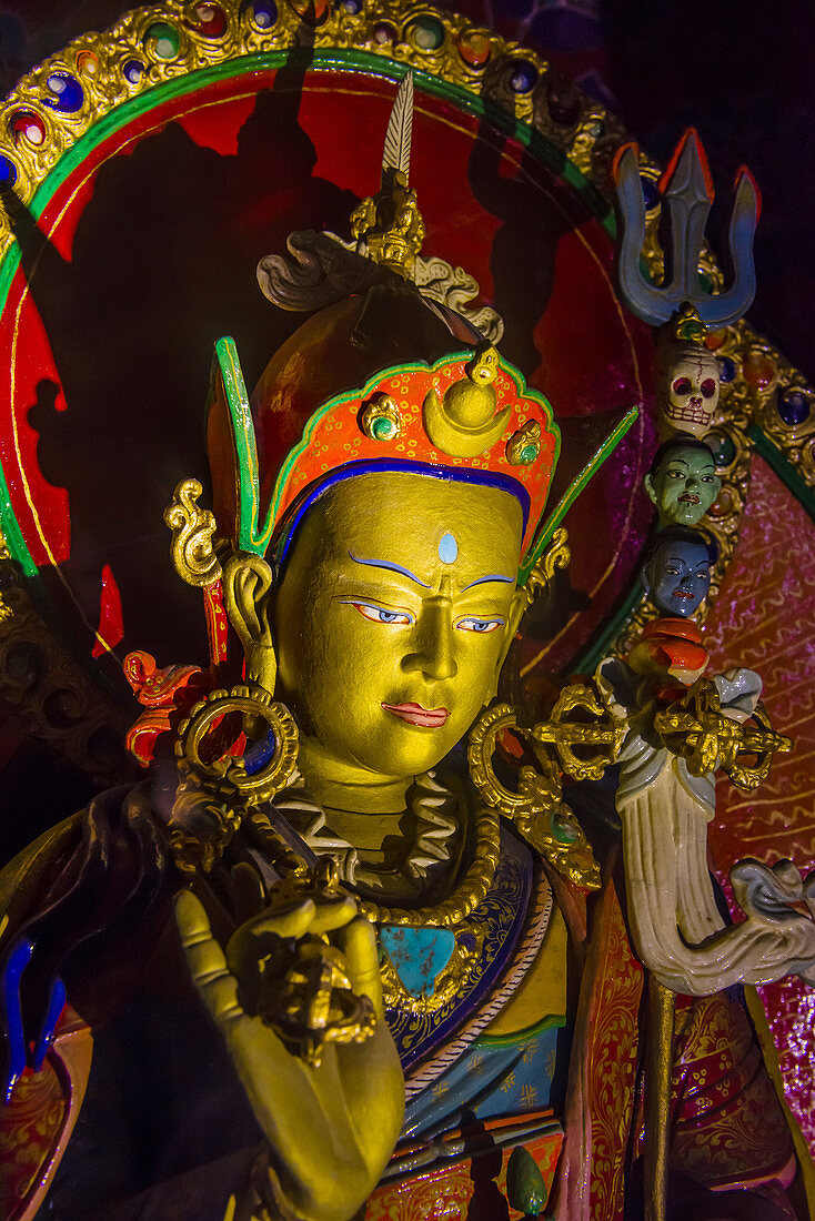 Statues, Stok Monastery, Leh Valley, Ladakh, Jammu and Kashmir State, India.