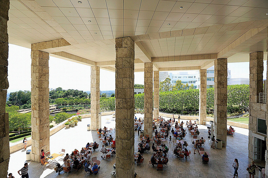 Cafe under Exhibitions Pavilion. Getty Center. Los Angeles. California. USA.