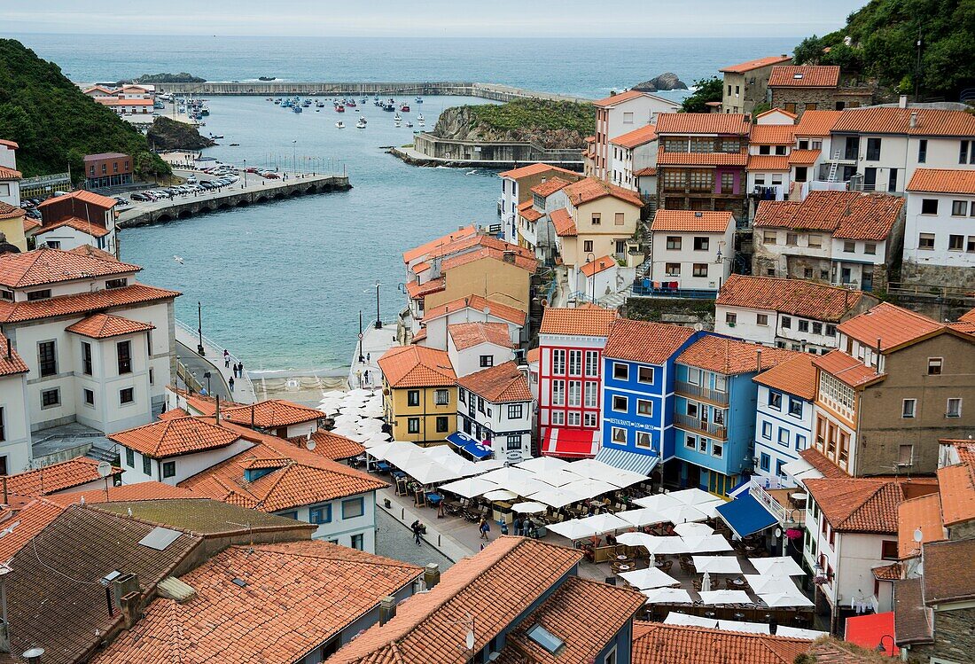 Port and town of Cudillero. Asturias. Spain. Europe.