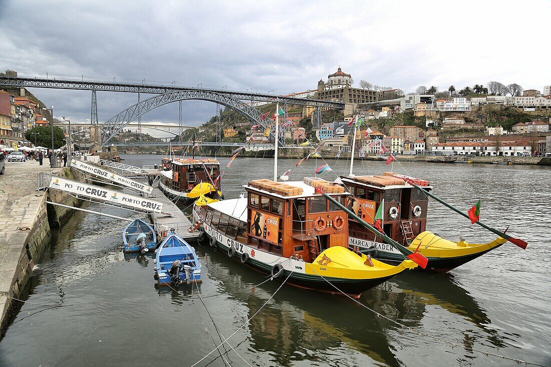 Rabelos typical barges on Douro river. Vila Nova de Gaia, Porto