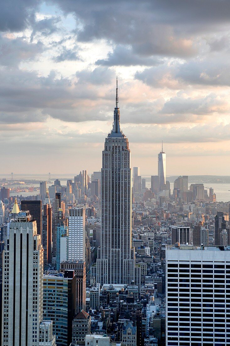 Looking South from Midtown Manhattan at the Empire State Building and Surrounding Area.