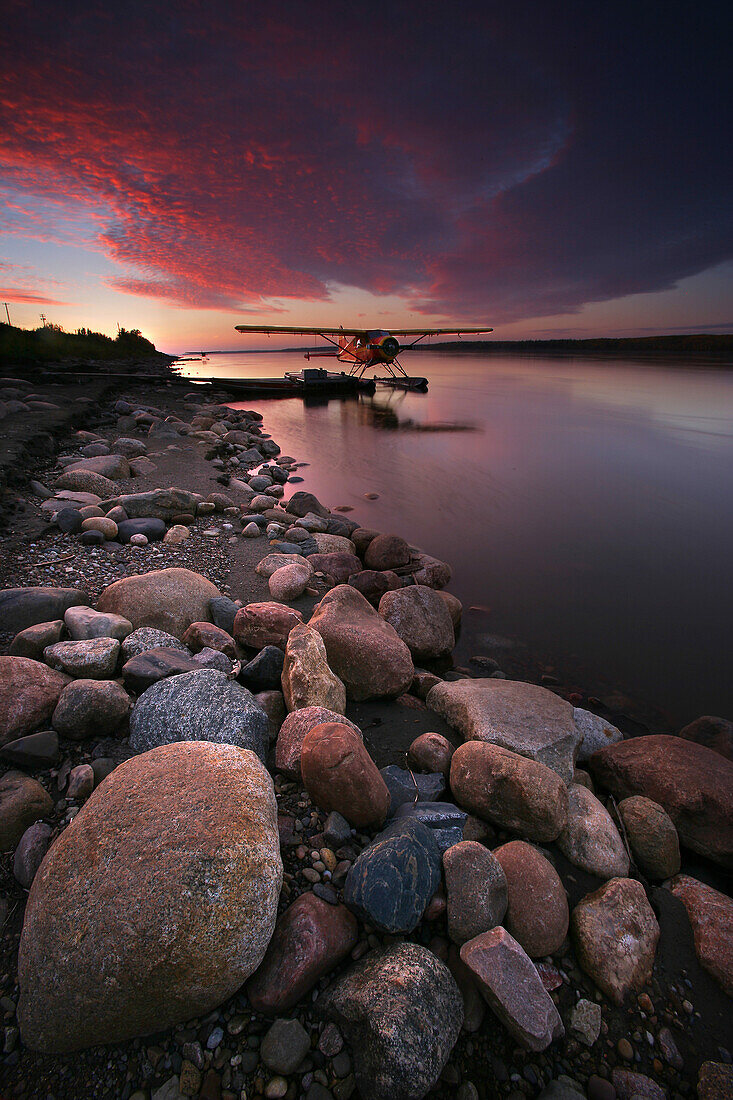 Floatplane And Sunset Over The Mackenzie River, Fort Simpson, Northwest Territories