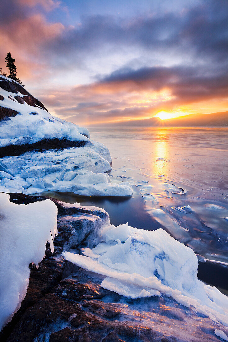 Ice And Saguenay Fjord At Sunrise, Sainte-Rose-Du-Nord, Quebec