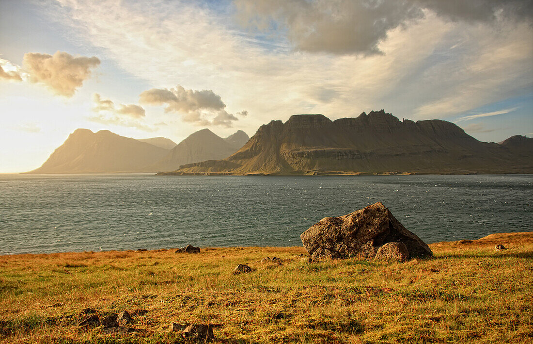 Looking South Down The Strandir Coast At Sunrise, Western Fjords, Iceland