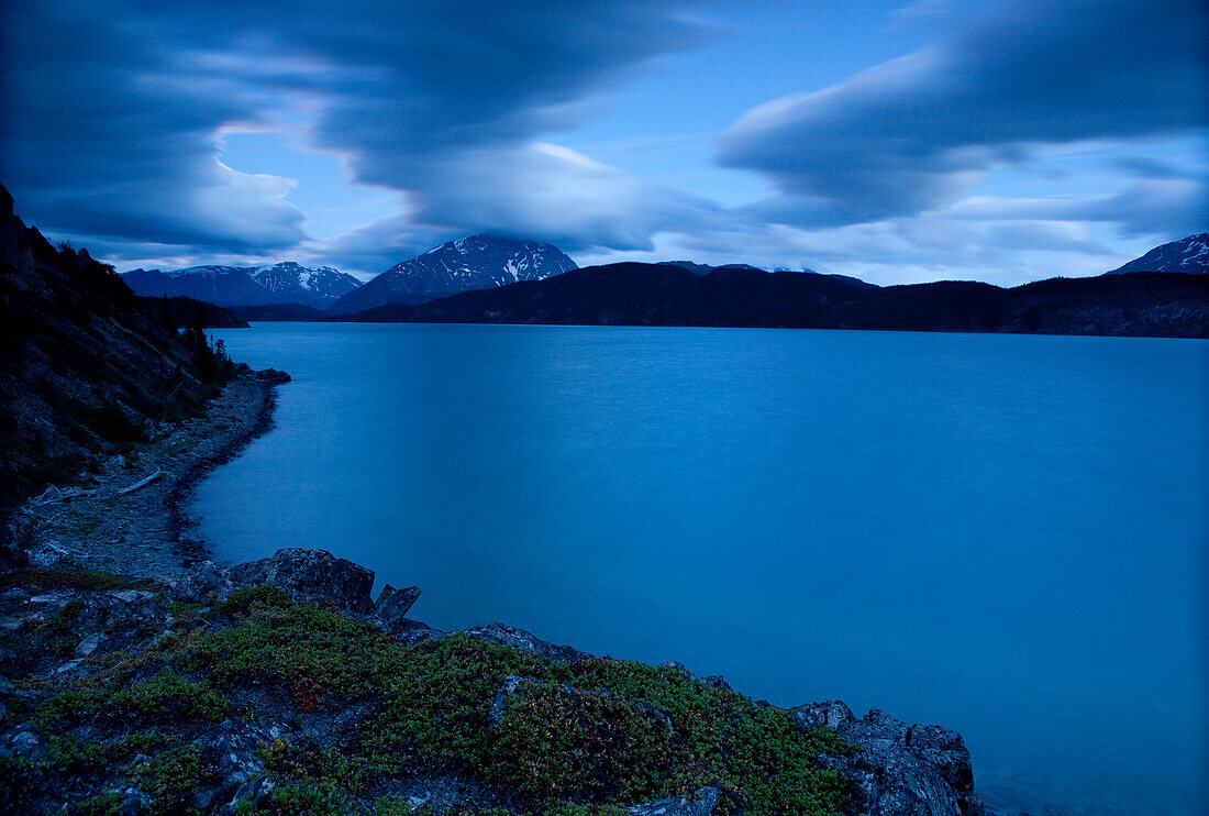 Long Exposure View Of Atlin Lake At Sunset, Atlin Provincial Park, British Columbia.