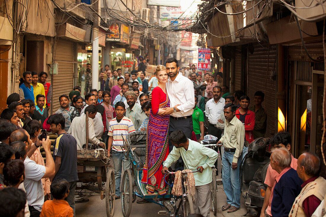 'A Couple Standing And Posing In A Cycle Rickshaw; Ludhiana, Punjab, India'
