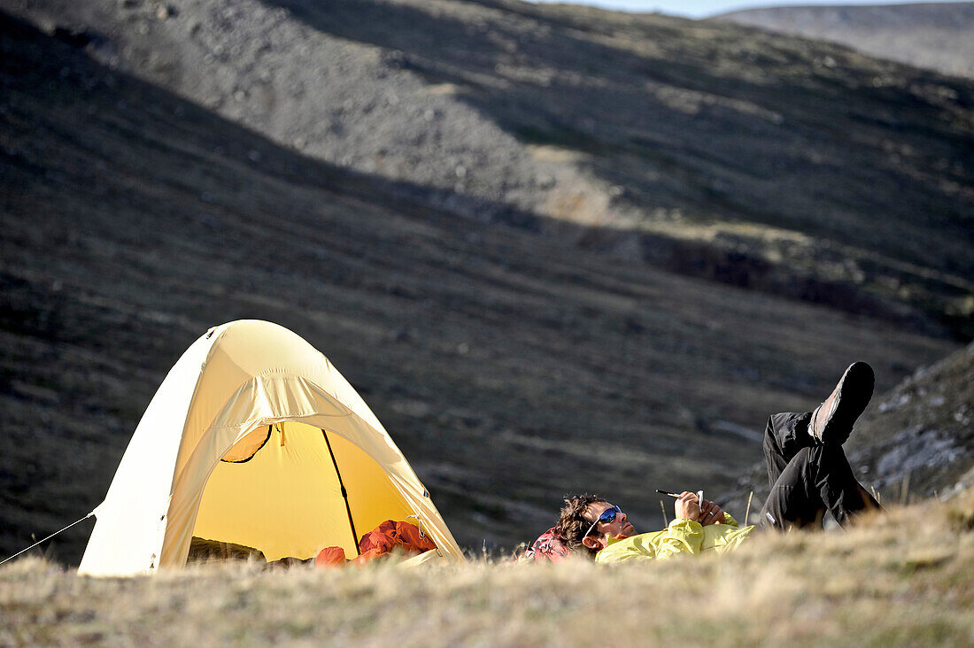 Backcountry Hiker Camps In The Katak Creek Valley, Brooks Range, Anwr, Arctic Alaska, Summer