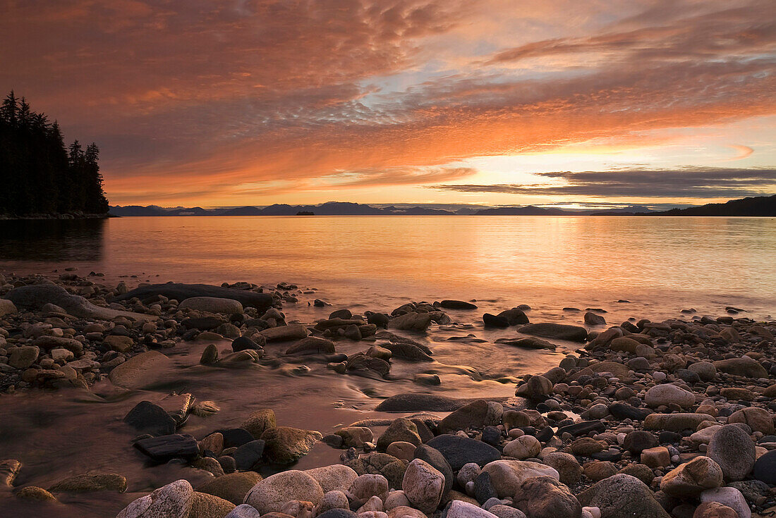Scenic Sunset Over Hobart Bay In Southeast, Alaska During Summer