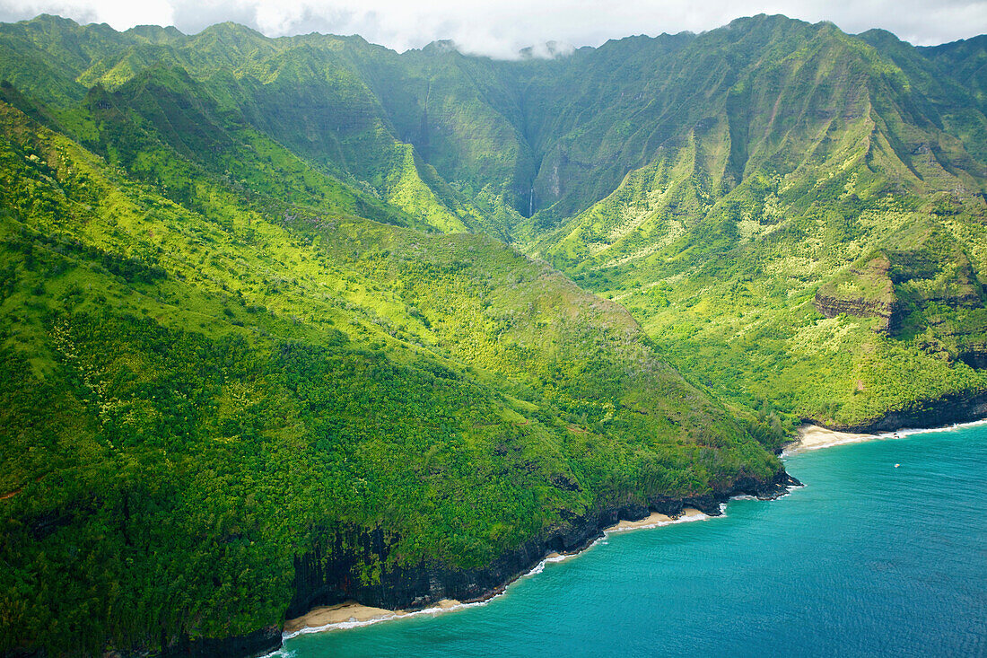 'Aerial view of the coastline of an hawaiian island; Hawaii, United States of America'